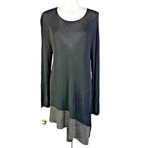 Eileen Fisher Tunic Top Women's Size L Black Silver Stretch Lagenlook Oversized
